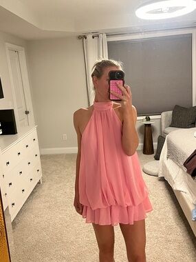 Pink Halter Chiffon Layered Mini Dress/ romper
